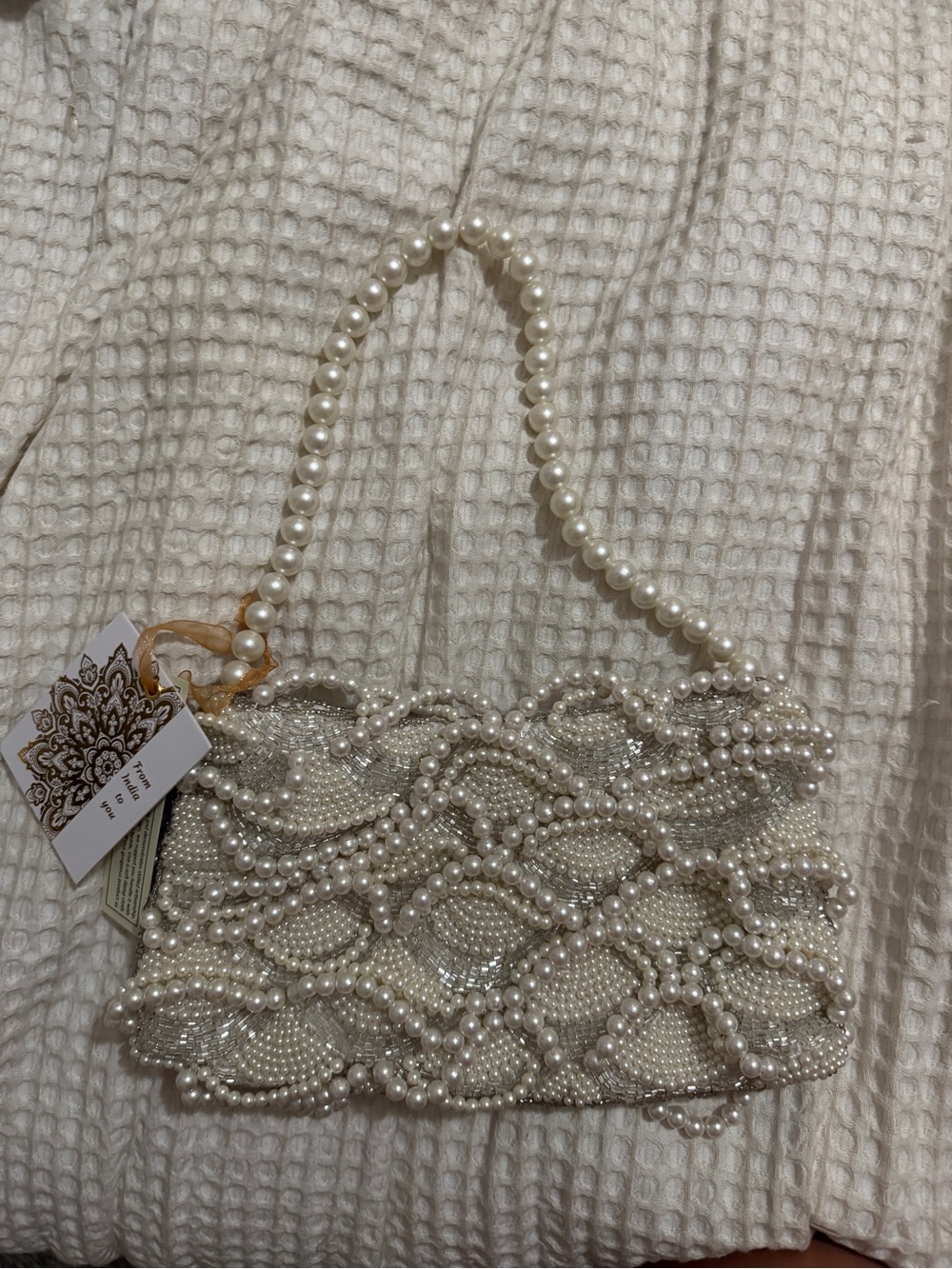 Pearl Beaded Women’s Shoulder Bag - Ivory bridal purse